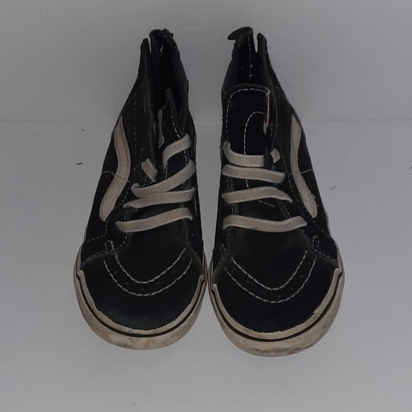 Little boys shoes size 8.5 black high tops Van off the Wall zipper elastic laces - Picture 1 of 9